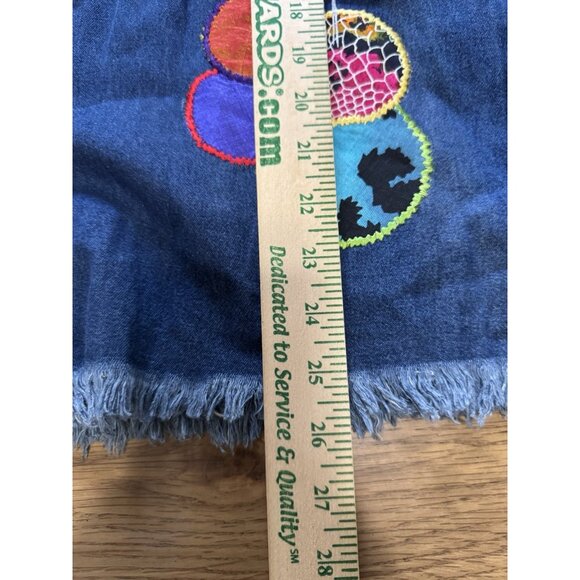 Allure Size Medium Women Blue Denim Button Up Embroidred Shirt Raw Hem Buttons - Picture 3 of 13